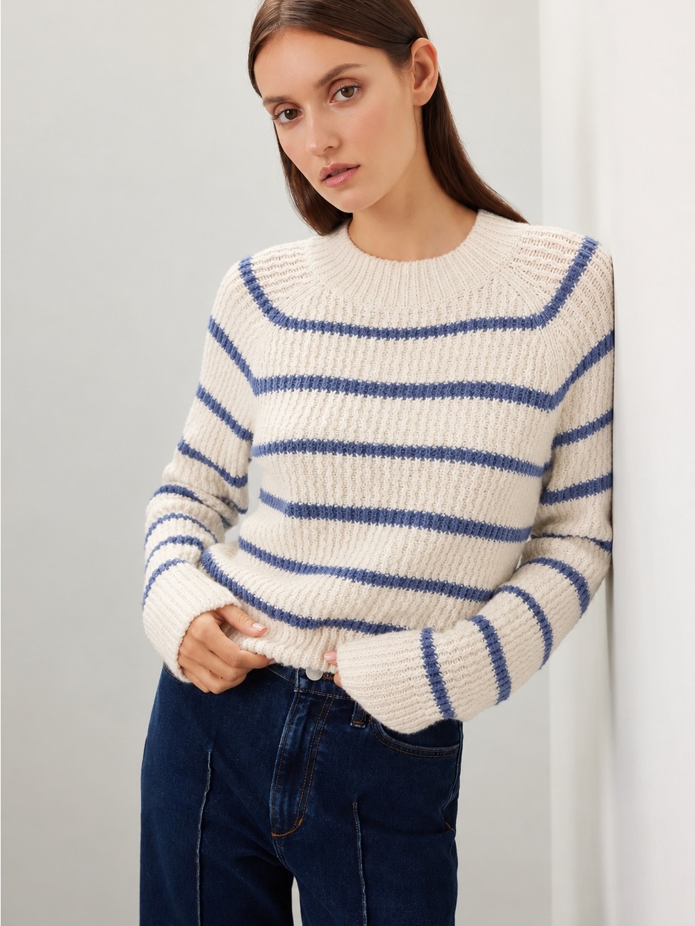 NWT Vince Organic Cotton Pampas Dark Periwinkle Stripe Ribbed Sweater Size Small